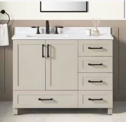 Glacier Bay 42” Beige Bathroom Vanity w/ White Engineered Marble Top