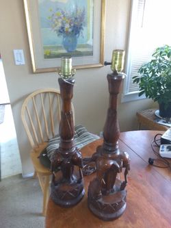 Two antique elephant lamps