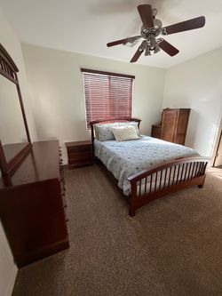 Cherry wood Queen bed set: solid wood dresser, nightstand and queen bed