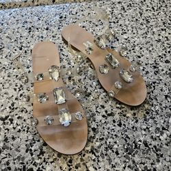 Steve Madden Womens Clear Rhinestone Embellished Strappy Sandals Size 6 Cute!