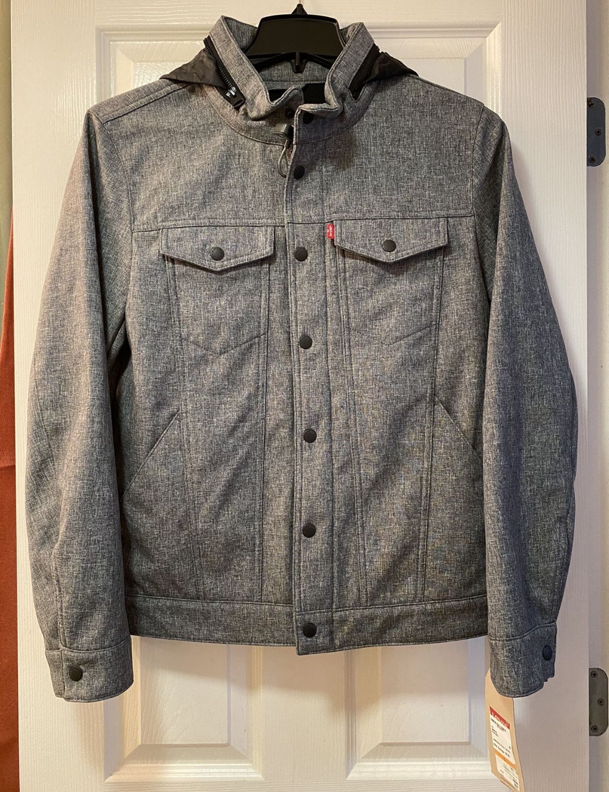 Levi's Men's Commuter Trucker Jacket Soft Shell Stand Collar Denim Heather Size Medium  Brand New with Tag 