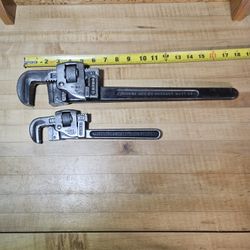 Vintage 10" And 18" Trimo Pipe Wrench Monkey Tool Trimont Steel USA 