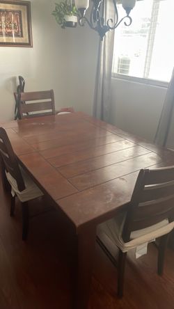 Wood Dining Table with 3 Chairs and bench