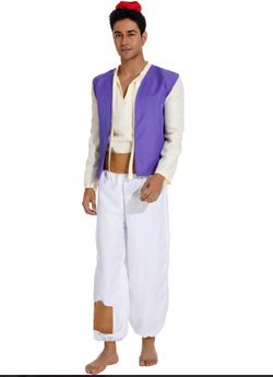 Mens Arab Prince Costume Fairy Tale Suits Halloween Cosplay Party Hat (L) Purple