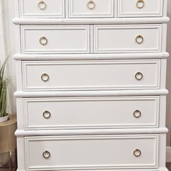 Solid wood and Bamboo White Dresser/Tallboy
