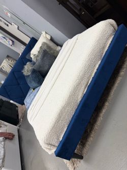 Navy Blue Velvet Upholstered Bed Frame