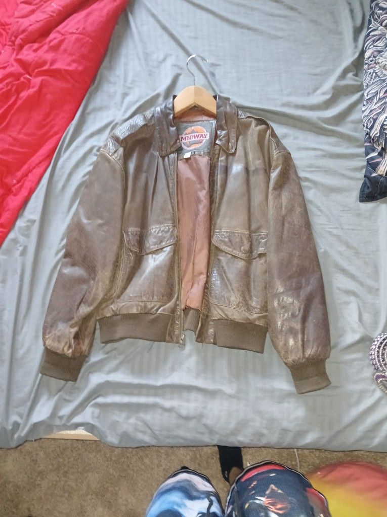 Vintage Authentic Leather Bomber Jacket