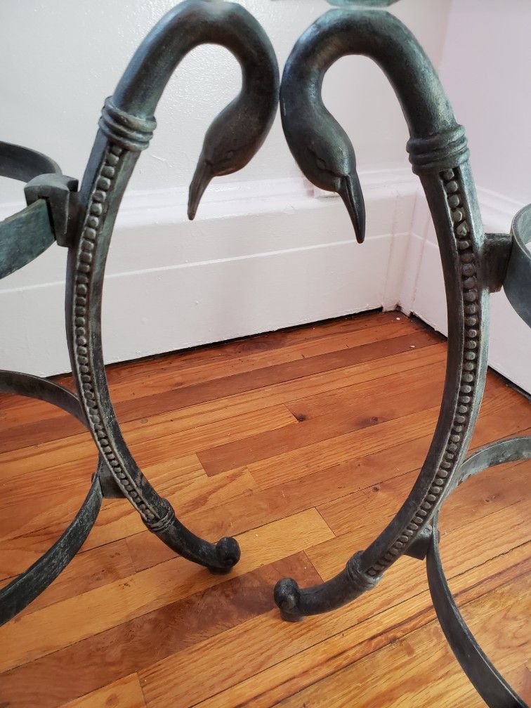 Vintage Matching Swan Head Glass End Tables