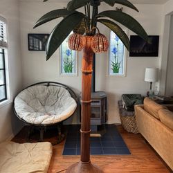 Mario Torres Lopez Style Mid Century Sculptural Rattan Palm Tree Lamp