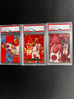 Michael Jordan PSA 8 Lot (3) Fleer 1993 Sharpshooter, 1995 Ultra Inserts