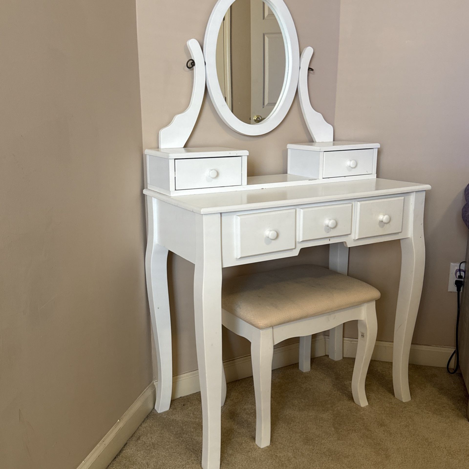 Modern Concise 5-Drawer Makeup Vanity Table and Stool Set