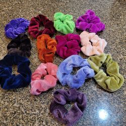 13 Colorful Velvet Hair Scrunchies-- New