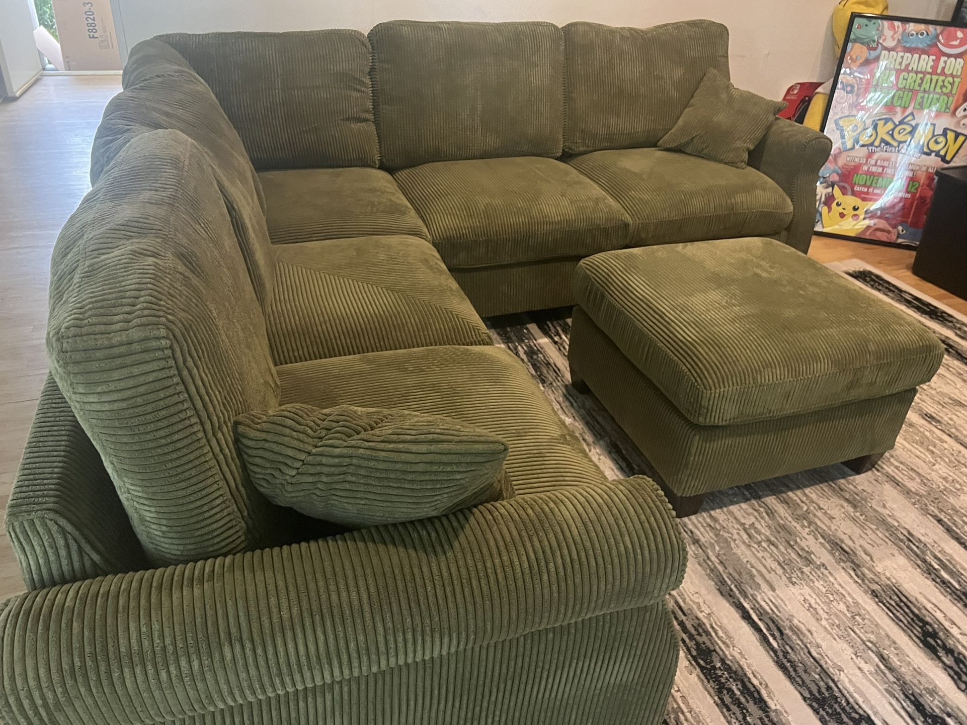 New 99x99 Sage Corduroy Sectional Couch / Free Delivery Furniture