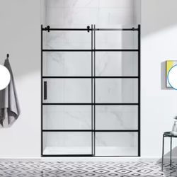 Semi Frameless shower Doors Matte Black 1 Sets Double Doors