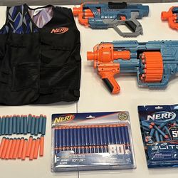 Nerf Gun Blaster Lot 3 Blasters, 2 Youth Vests, Safety Glasses, Target and 182 Darts