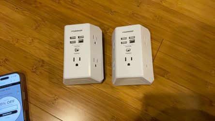 Poweriver USB WAll Charger, multi outlet extender surge protector with 4 USB ports  set of 2