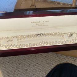 genuine pearl necklace and bracelet set 