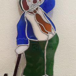 Vintage Stained Glass Sun Catcher Snowman Colorful Christmas Vintage Rare 11” 
