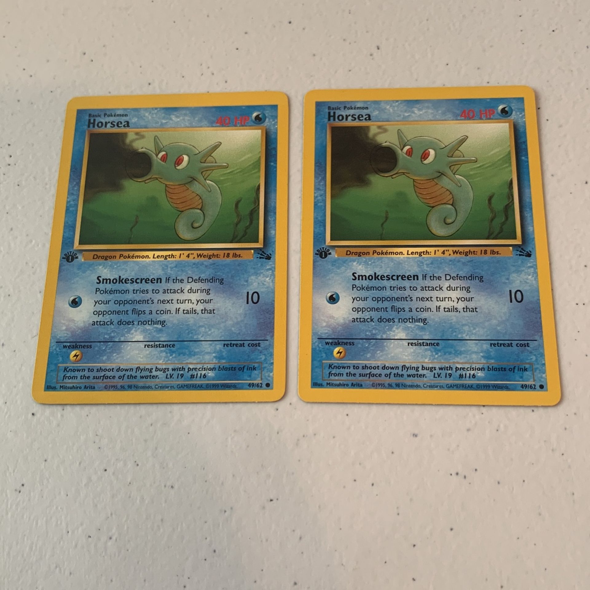 1st Edition Horsea Fossil Pokemon Cards