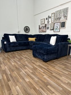 Brand New! Blue Fluffy Fabric Sectional Couch | Delivery Available