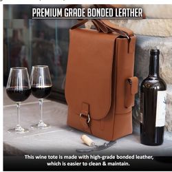 Primeware Vino2 Two Bottles Saddle Leather Wine Tote Messenger