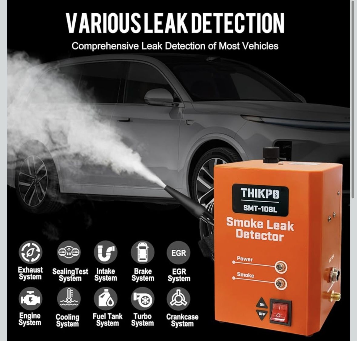 THIKPO Automotive Smoke Machine with Built-in Air Pump, Smoke Leak Detector for EVAP Vacuum, Pipe System, Fuel Leakage, 12V DC Vehicle Leakage Diagnos