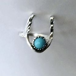 LUCKY NEW SIZE 5 HORSESHOE TURQUOISE TITANIUM FOREVER WEAR SILVER RING