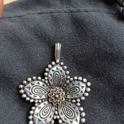 Retired* James Avery Beaded Festive Flower Pendant Sterling Silver & Bronze