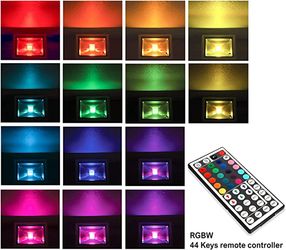 RGB LED Color Flood Light, Outdoor Waterproof Remote Control Flood W/Cord and Plug
