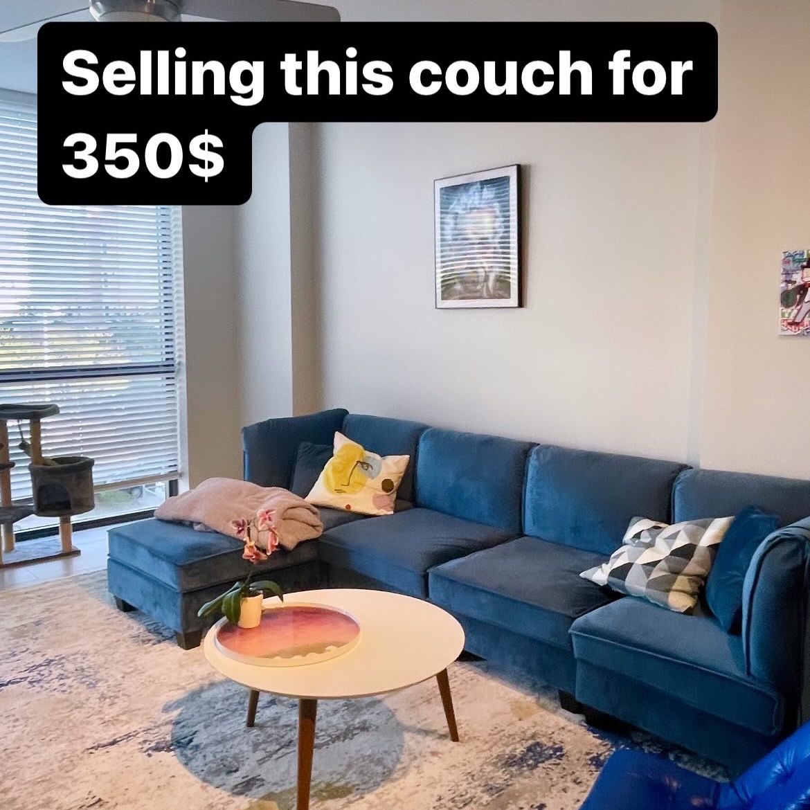 L shaped Royal Blue sofa for sale 
