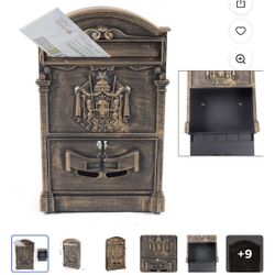 Wall-Mounted Mailbox European Retro Letter Post Box Lockable Mailbox Drop Box with 2x Keys