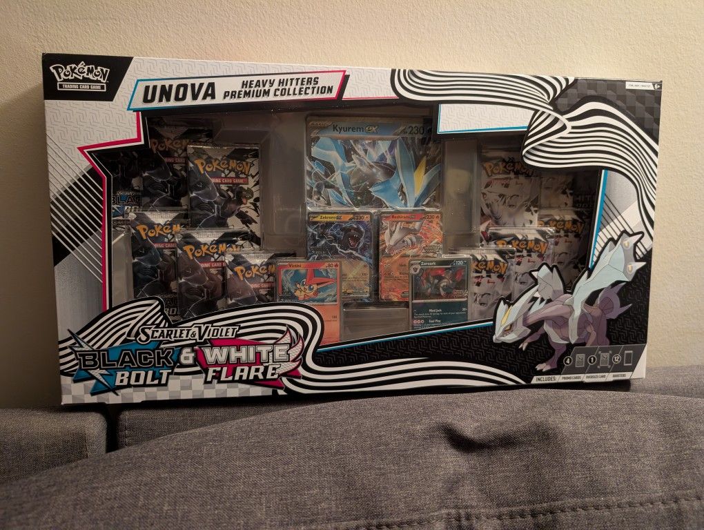 Pokemon unova heavy hitters premium collection 12 booster packs Black bolt and white flare TCG scarlet and violet trading card Game