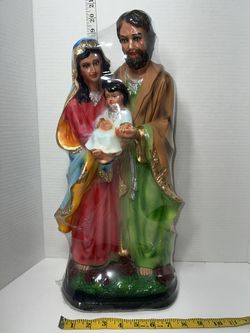 Mexican pottery ceramic Holy Family 20” tall virgin de Mary San Jose Nino Jesus from Mexico 