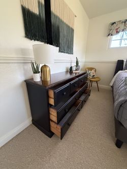 Wood Black And Brown Six Drawer Dresser 