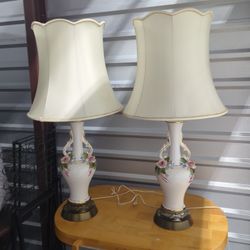 Vintage Capodimonte porcelain rose lamps