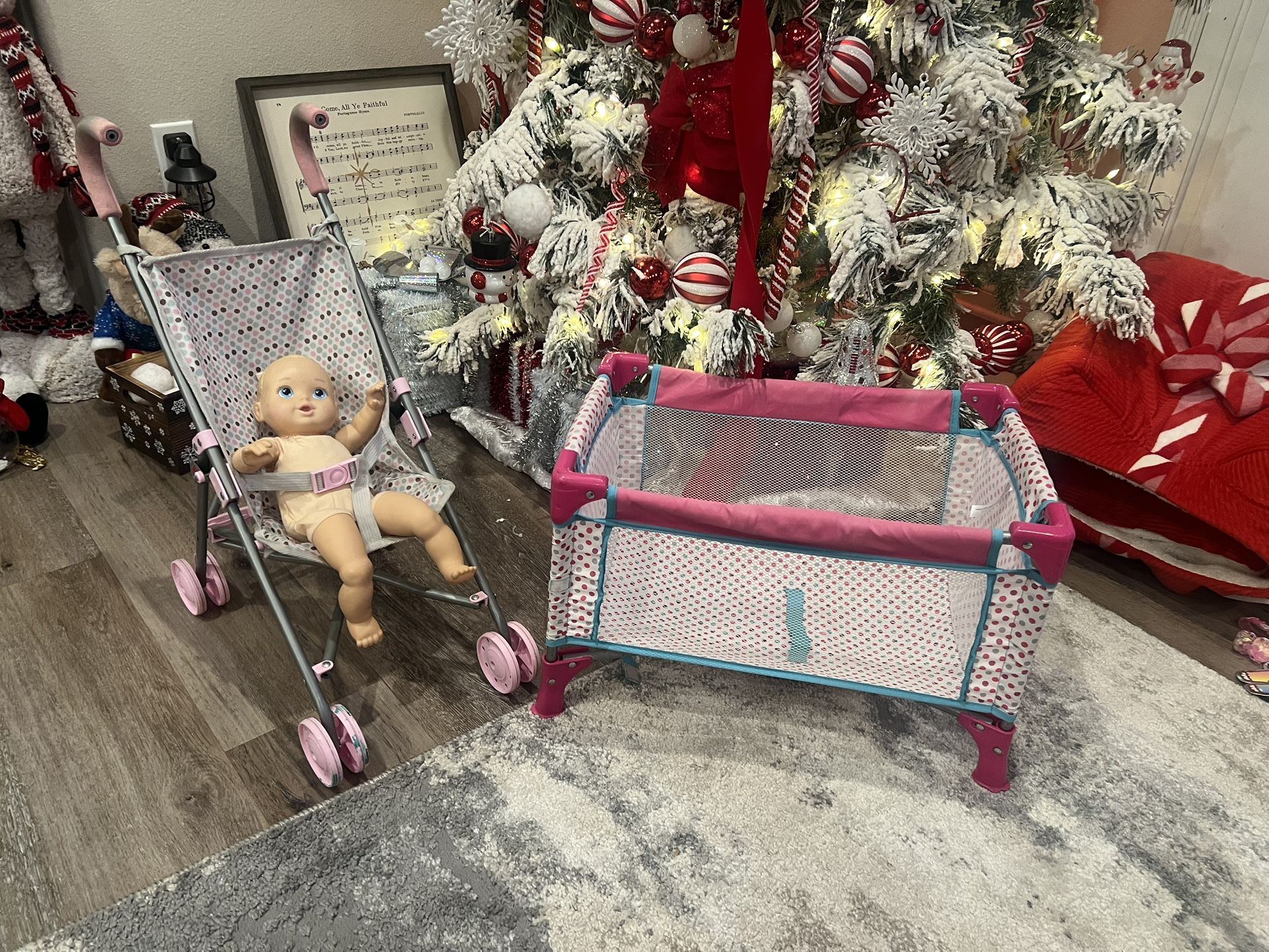 Play stroller, playpen, and doll bundle