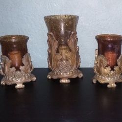3 Gold Decorative Candle Holders