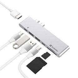 Verbatim Aluminum Dual Type-C 7-port Hub for 2016/2017 MacBook Pro w/HTMI Cable
