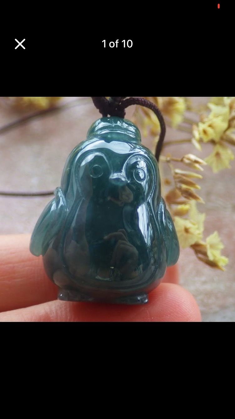 Certificate Jadeite Jade Pendant dark Green hat Cute Penguin