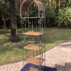 Heavy Wrought Iron, Wicker Bakers Rack, Shelf Unit