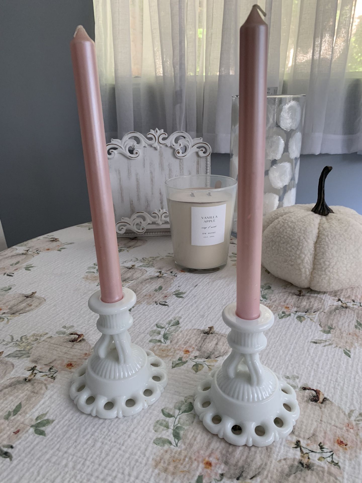 Milk Glass Candle Holders (2)