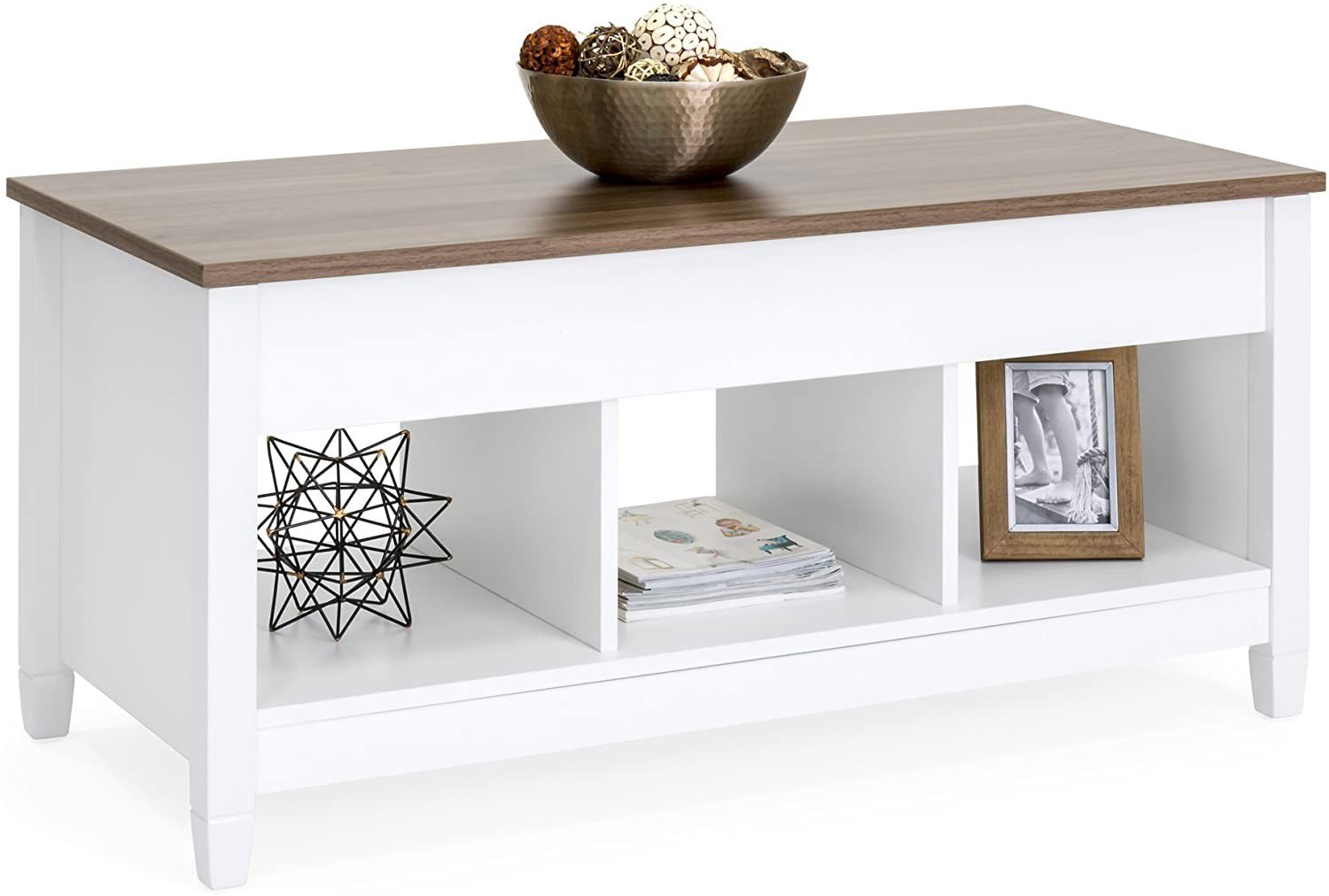 41" (L) Modern Coffee Table with Hidden Storage and Lift Tabletop, White/Brown