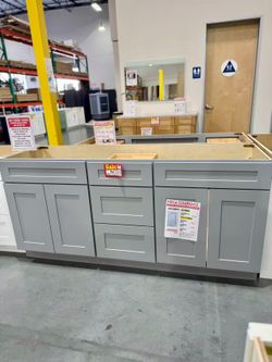 💥FINAL SALE 50% OFF Grey Vanity Cabinet 72" w/3 drawers Solid Wood Bases