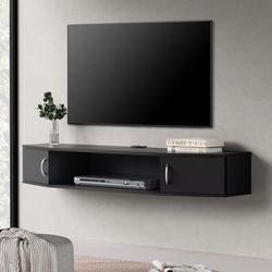 Floating TV Stand Wall Mounted TV Shelf with Door Wood Media Console Entertainment Center Under TV Floating Cabinet Desk Storage Hutch for Home and Of