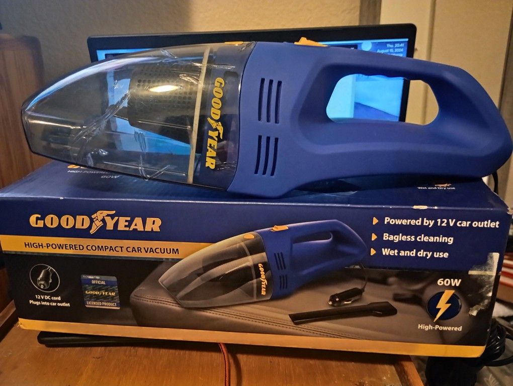 Good Year High Powered Compact Car Vacuum 12v DC Wet & Dry Use, Bagless Cleaning