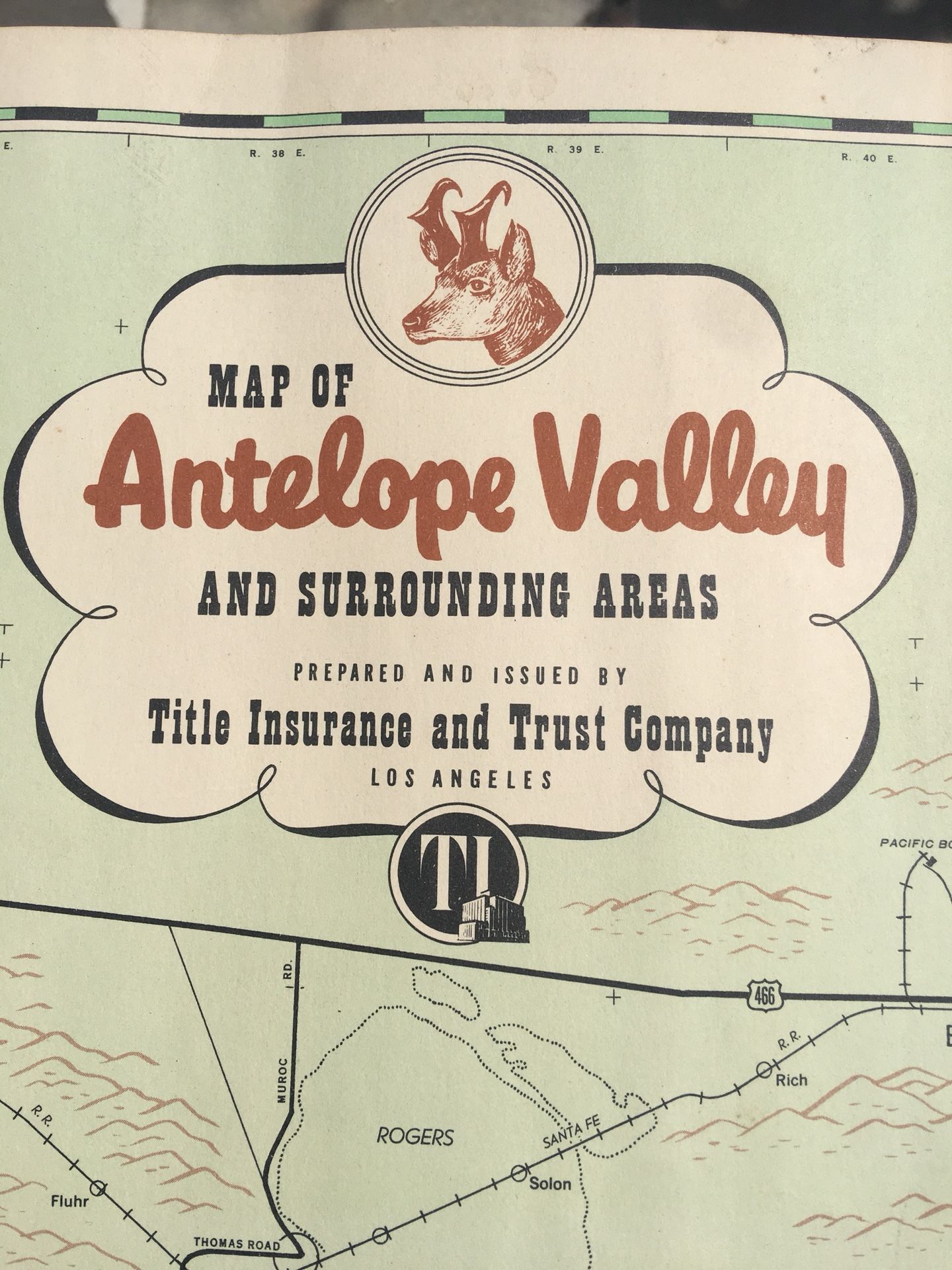 Vintage 1952 Antelope Valley and Surrounding Areas Lancaster Mojave Tehachapi Rosamond