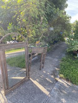Console Table, Mirror And Lamp