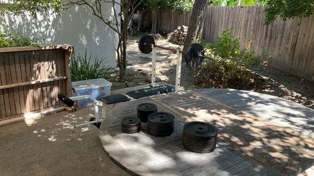 Bench, Bar, and 150 pounds of weight