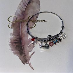 Hershey's Chocolate Kiss - Silver Color Bangle Charm Bracelet - Assorted Charms