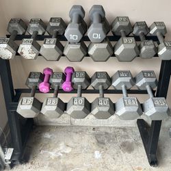 Hex Dumbbells With Rolling Stand